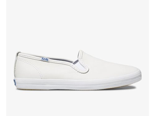 Keds Champion Slip On Nahkaiset Naisten SlipOnTennarit Valkoinen | FI-95757