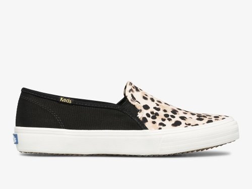 Keds Double Decker Leopard Canvas Naisten SlipOnTennarit Mustat | FI-32980