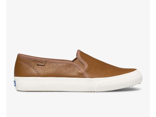 Keds Double Decker Nahkaiset Naisten SlipOnTennarit Ruskea | FI-40351