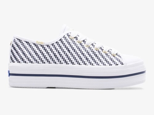 Keds Kate Spade New York Triple Up Woven Naisten Nauhakengät Valkoinen Laivastonsininen | FI-27273