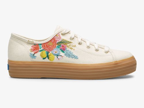 Keds Rifle Paper Co. Triple Kick Embossed Garden Party Naisten Nauhakengät Valkoinen Monivärinen | FI-41904