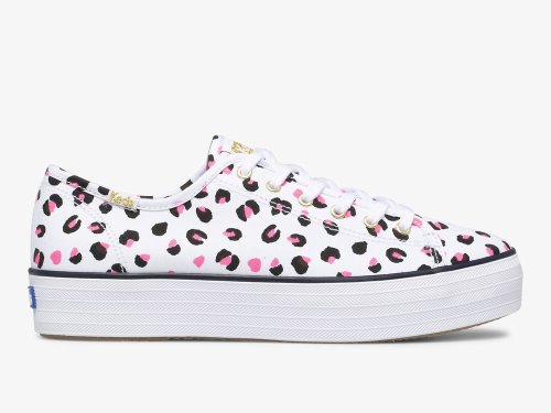 Keds Triple Kick Leopard Canvas Naisten Alustan Kengät Valkoinen Monivärinen | FI-19834