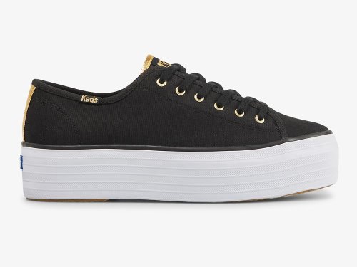 Keds Triple Up Canvas Naisten Alustan Kengät Mustat Kultaiset | FI-24417