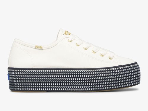 Keds Triple Up Webbing Canvas Naisten Alustan Kengät Valkoinen Laivastonsininen | FI-14774