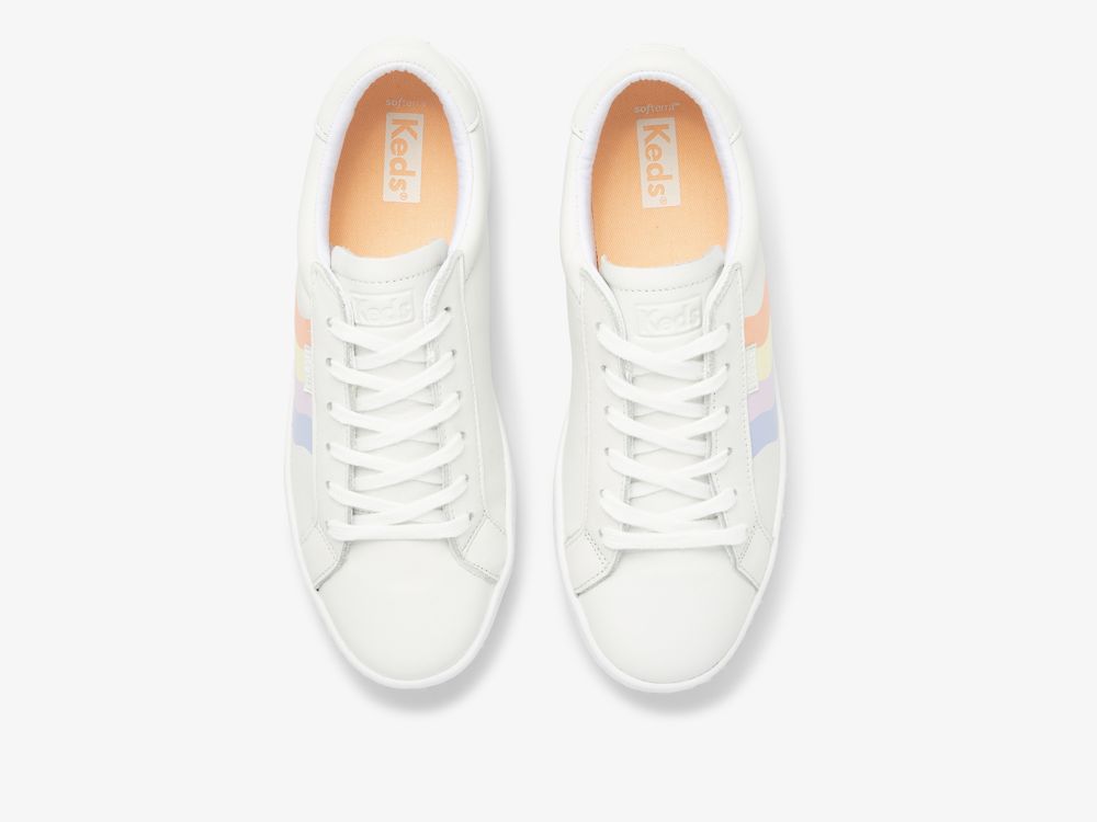 Keds Ace Nahkaiset Wavy Print Naisten Nahkakengät Valkoinen Monivärinen | FI-88840