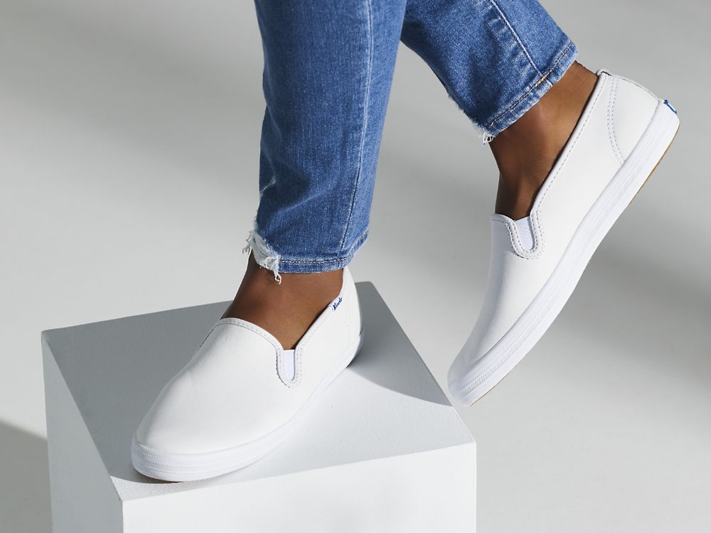 Keds Champion Slip On Nahkaiset Naisten Nahkakengät Valkoinen | FI-71593