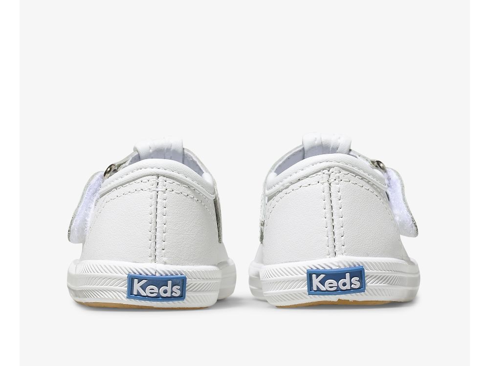 Keds Champion Varvas Cap T-Strap Nahkaiset Tytön SlipOnTennarit Valkoinen | FI-13955