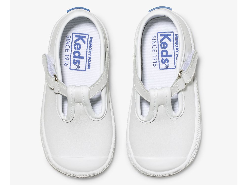 Keds Champion Varvas Cap T-Strap Nahkaiset Tytön SlipOnTennarit Valkoinen | FI-13955