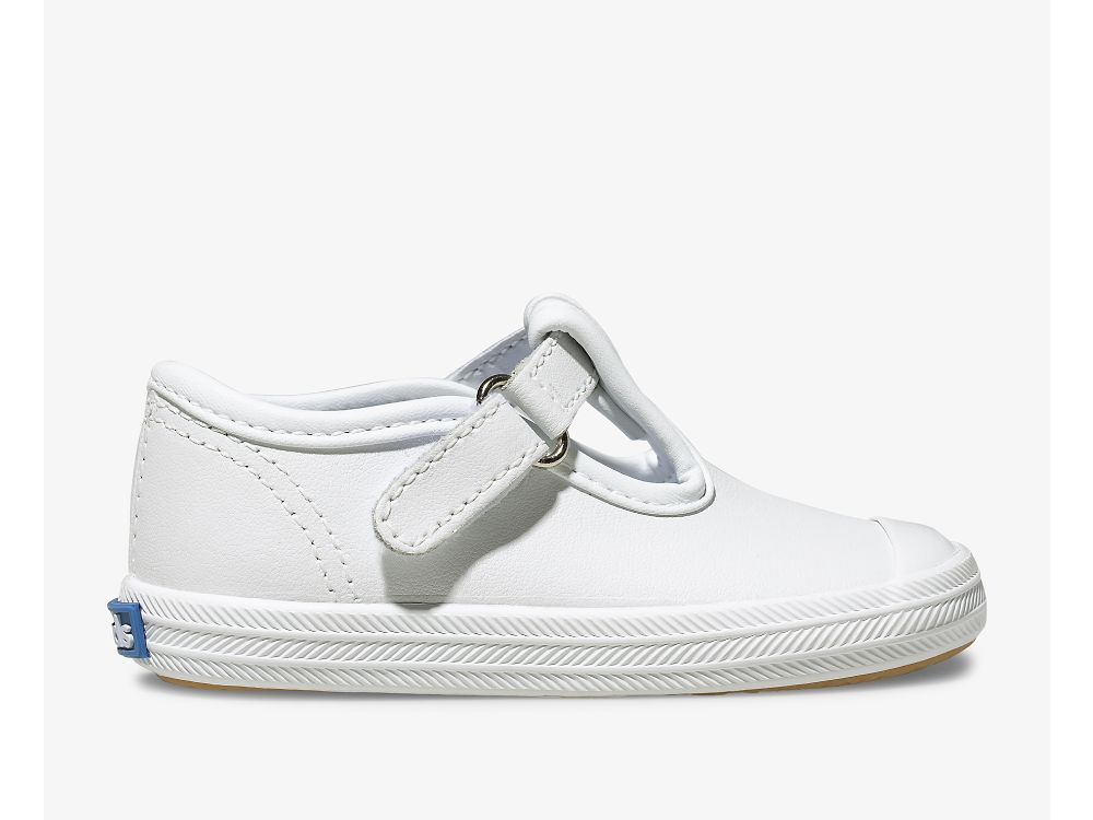 Keds Champion Varvas Cap T-Strap Nahkaiset Tytön SlipOnTennarit Valkoinen | FI-13955