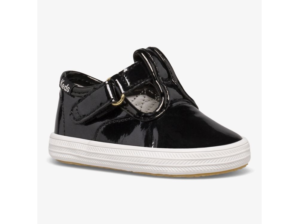 Keds Champion Varvas Cap T-Strap Tytön SlipOnTennarit Mustat | FI-62355