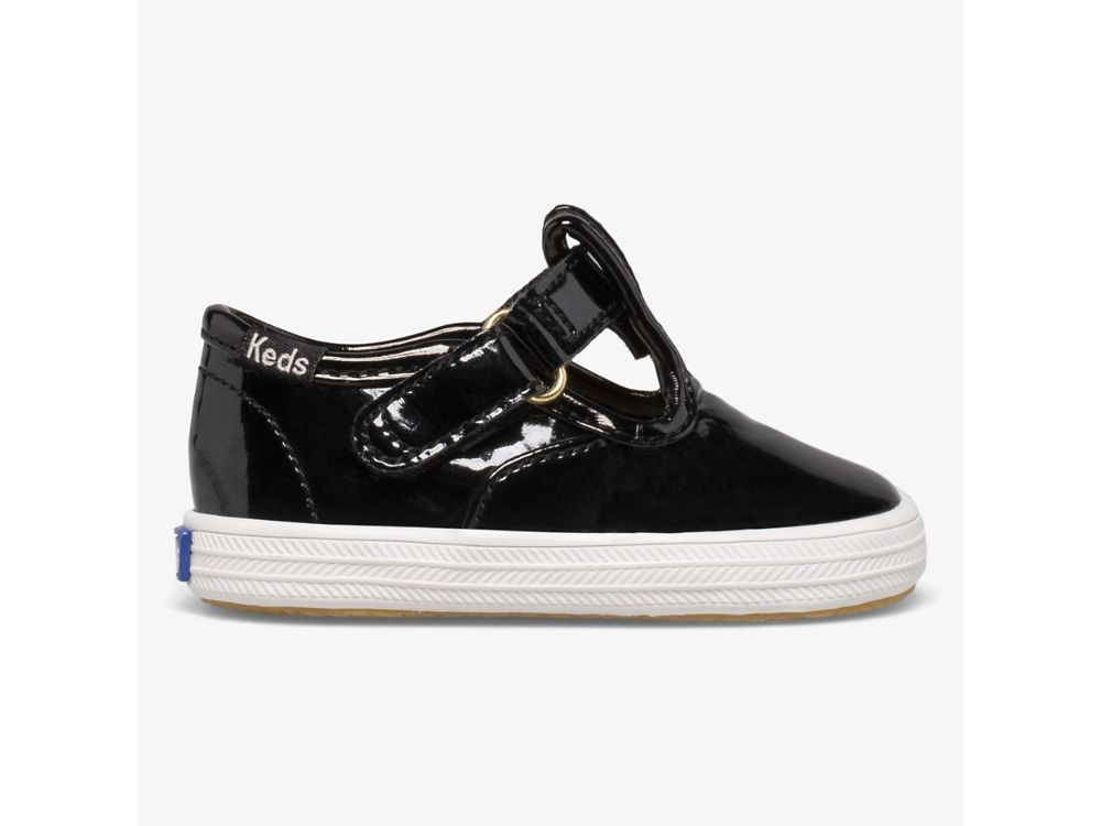 Keds Champion Varvas Cap T-Strap Tytön SlipOnTennarit Mustat | FI-62355