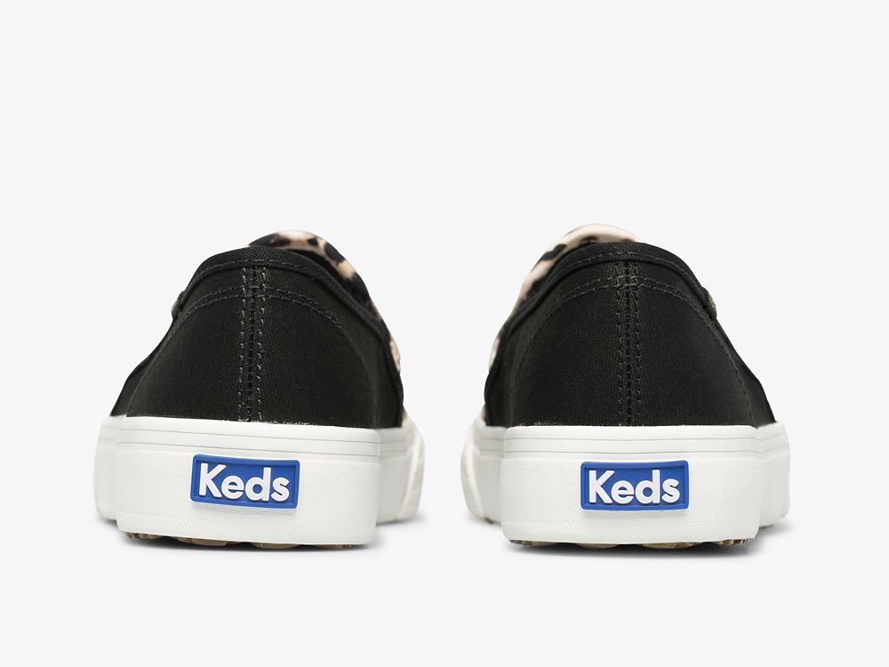 Keds Double Decker Leopard Canvas Naisten SlipOnTennarit Mustat | FI-32980