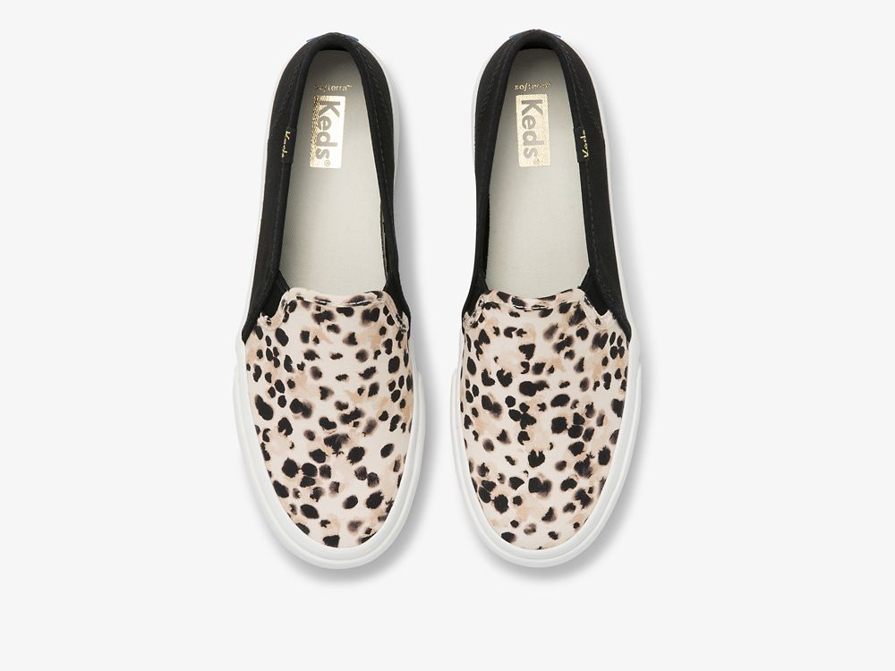 Keds Double Decker Leopard Canvas Naisten SlipOnTennarit Mustat | FI-32980