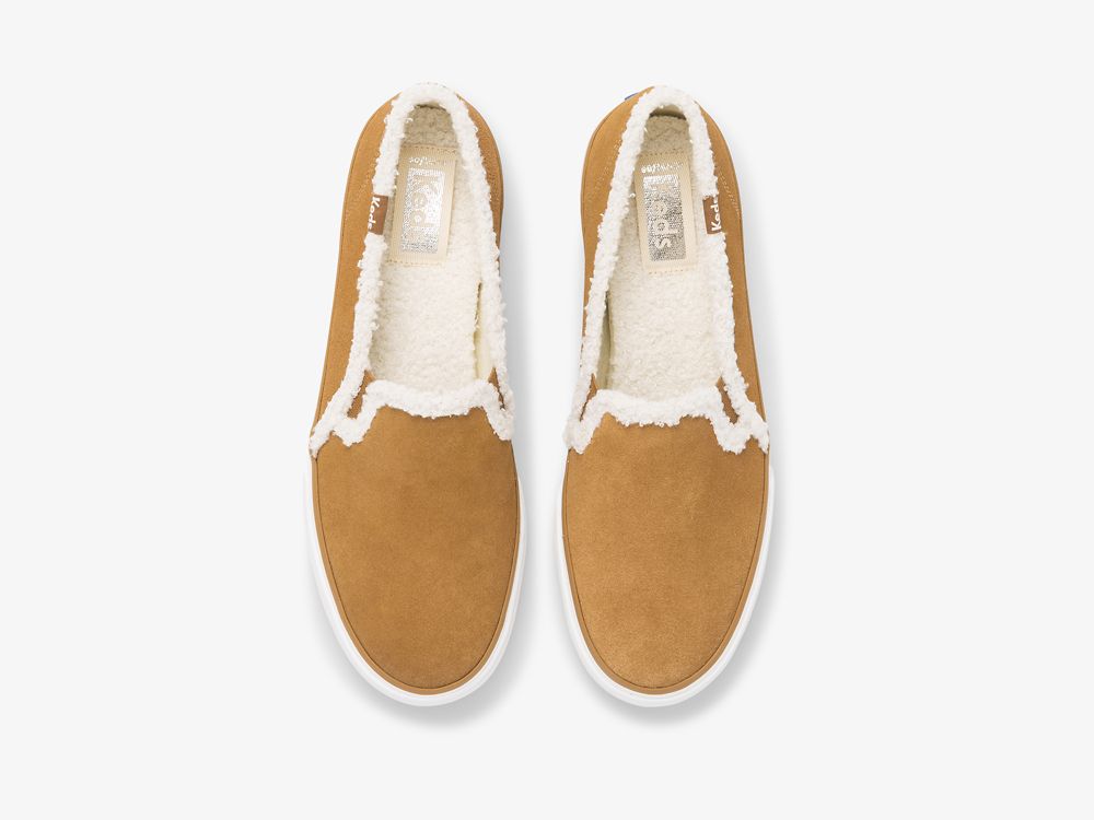 Keds Double Decker Mokka Faux Shearling Naisten SlipOnTennarit Ruskea | FI-16795