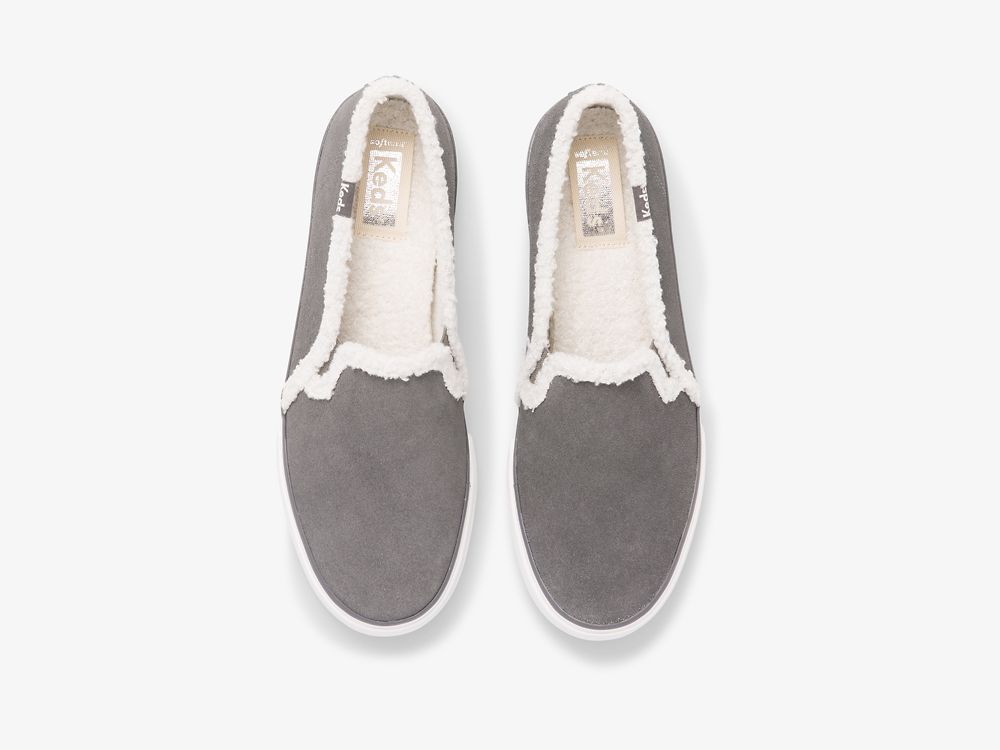 Keds Double Decker Mokka Faux Shearling Naisten SlipOnTennarit Tummanharmaat | FI-82704