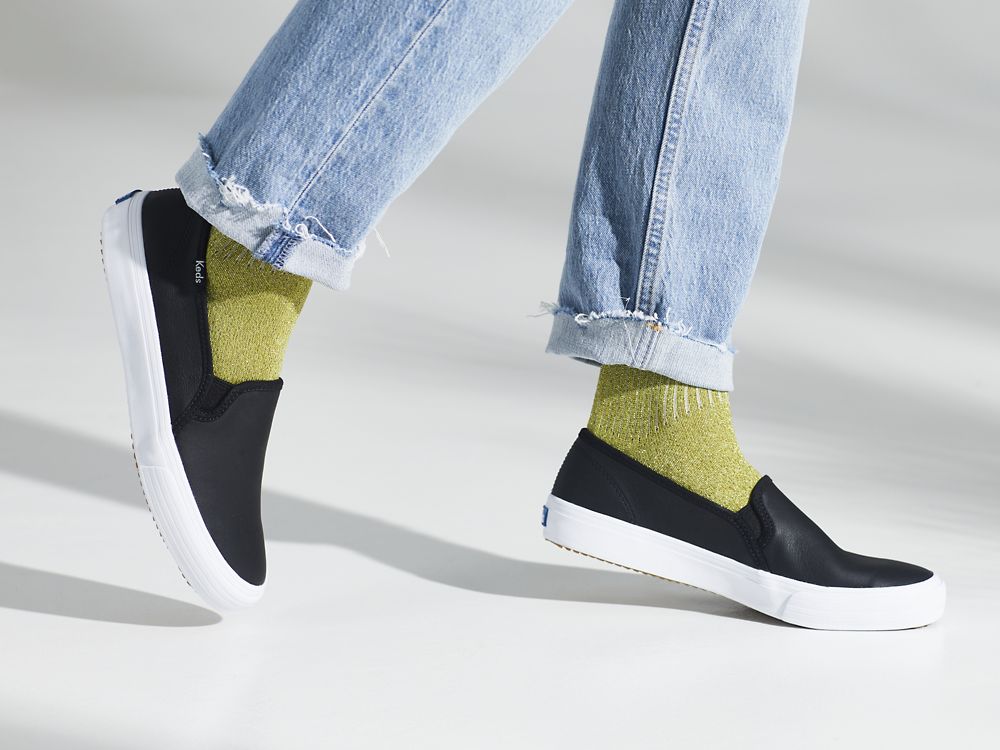 Keds Double Decker Nahkaiset Naisten SlipOnTennarit Mustat | FI-46333