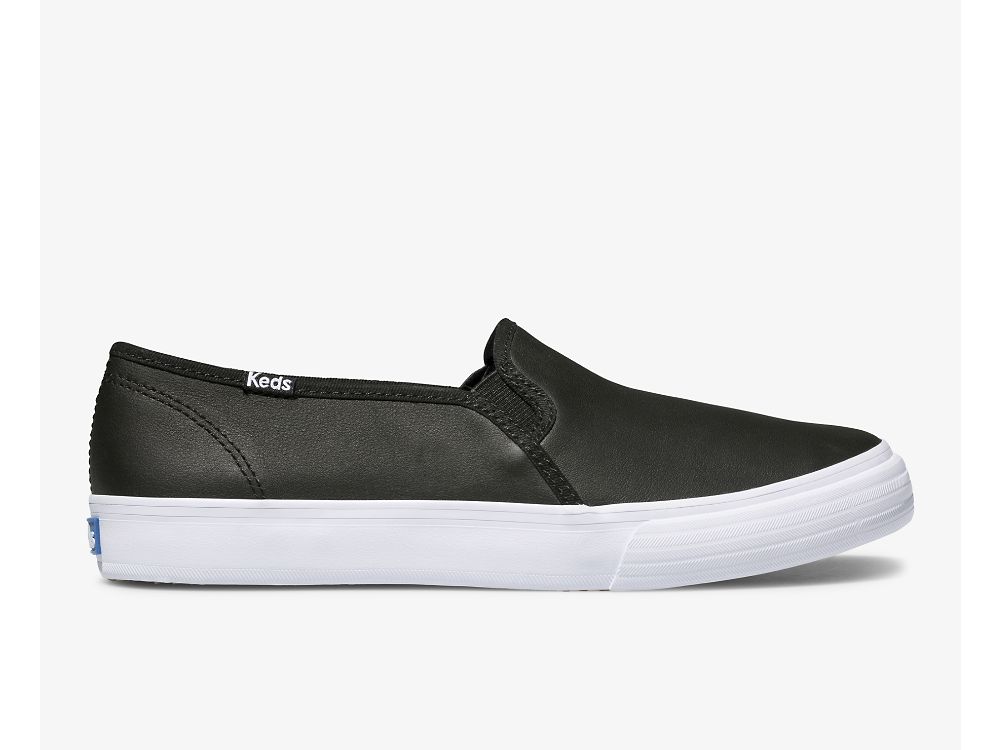 Keds Double Decker Nahkaiset Naisten SlipOnTennarit Mustat | FI-46333