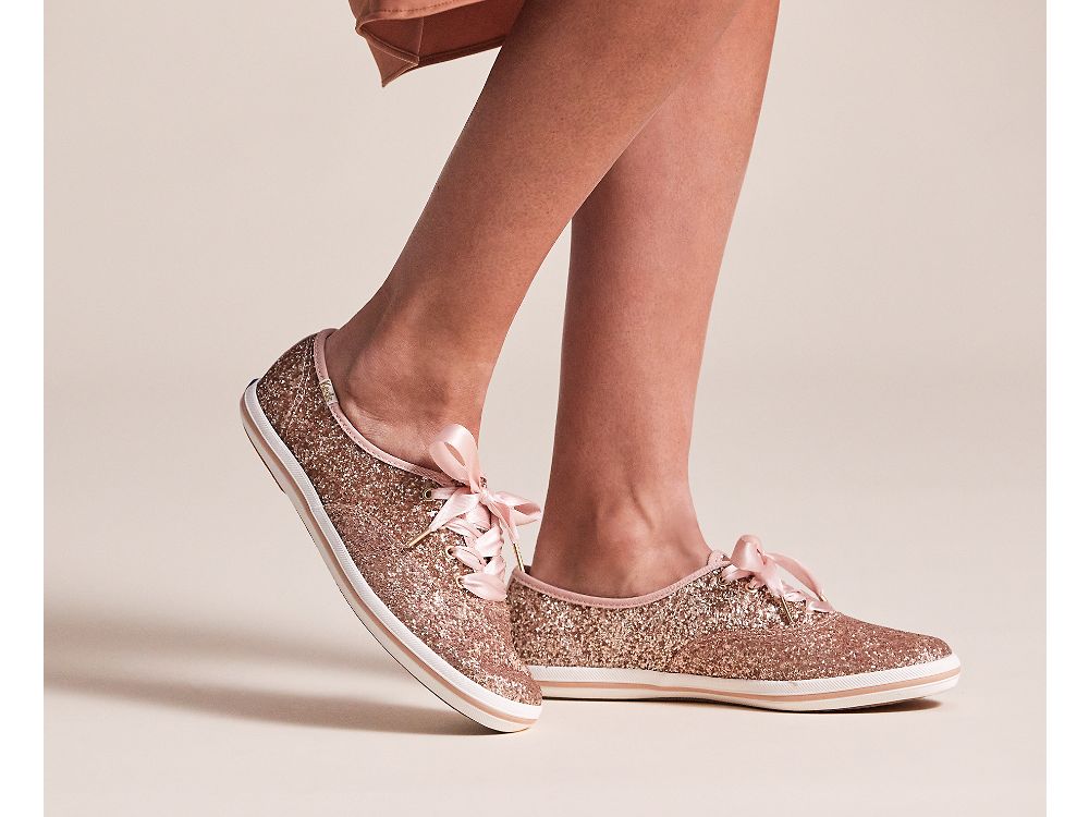 Keds Kate Spade New York Champion Glitter Naisten Nauhakengät Pinkki Kultaiset | FI-33163