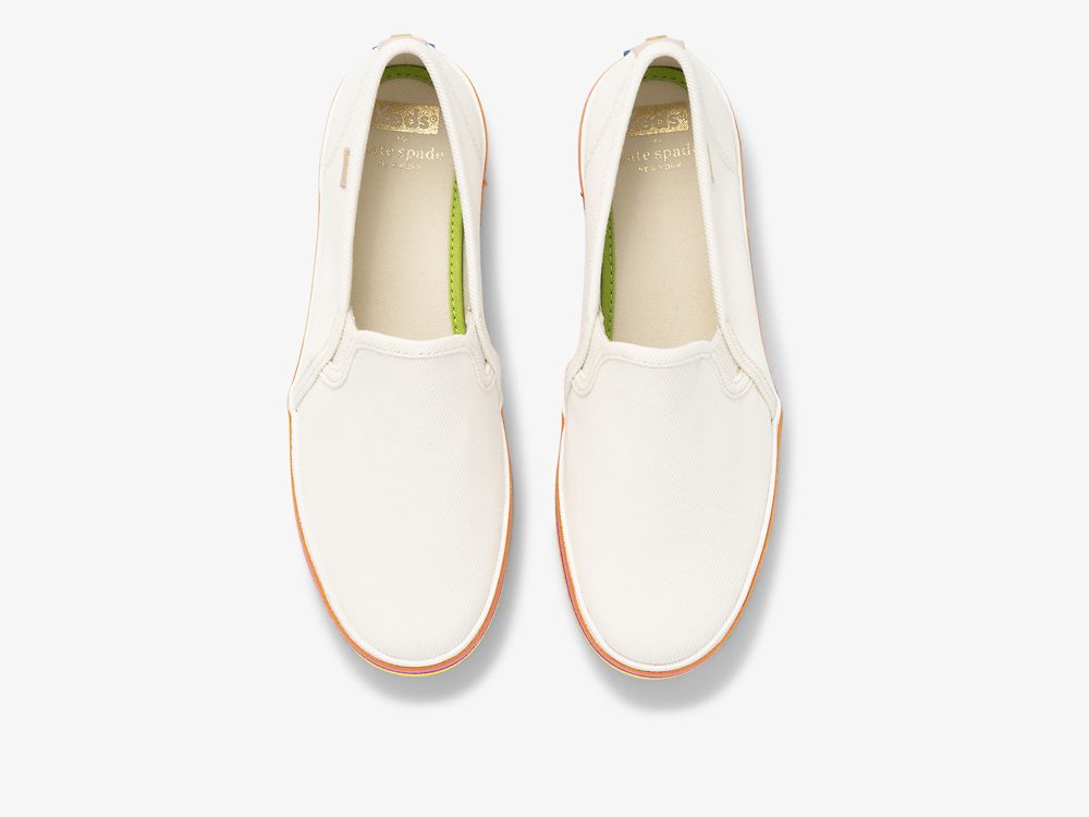 Keds Kate Spade New York Double Decker Twill Naisten SlipOnTennarit Valkoinen | FI-94556