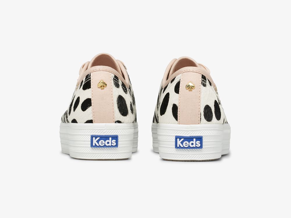 Keds Kate Spade New York Triple Kick Oversized Dot Calf Hair Naisten Nauhakengät Valkoinen Pinkki | FI-54512