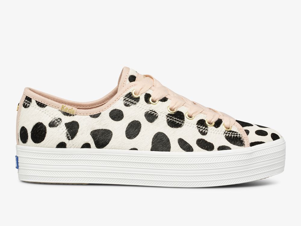 Keds Kate Spade New York Triple Kick Oversized Dot Calf Hair Naisten Nauhakengät Valkoinen Pinkki | FI-54512