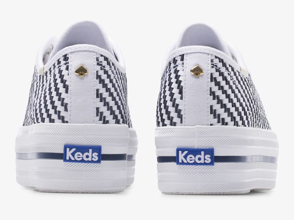 Keds Kate Spade New York Triple Up Woven Naisten Alustan Kengät Valkoinen Laivastonsininen | FI-10512