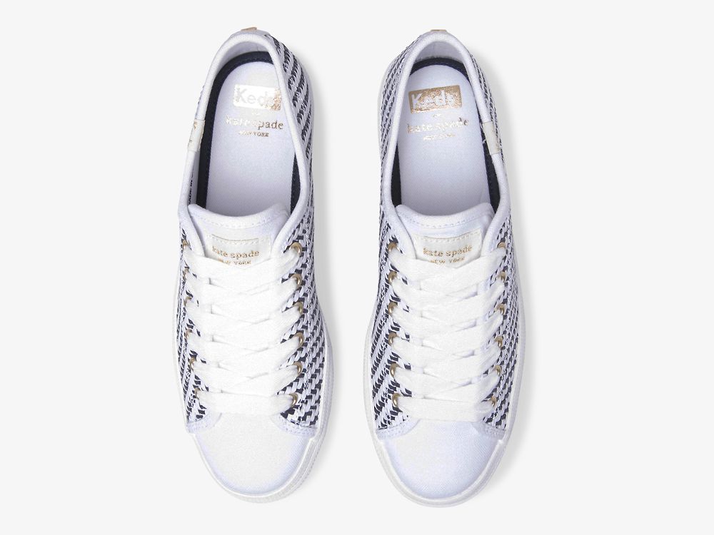 Keds Kate Spade New York Triple Up Woven Naisten Nauhakengät Valkoinen Laivastonsininen | FI-27273