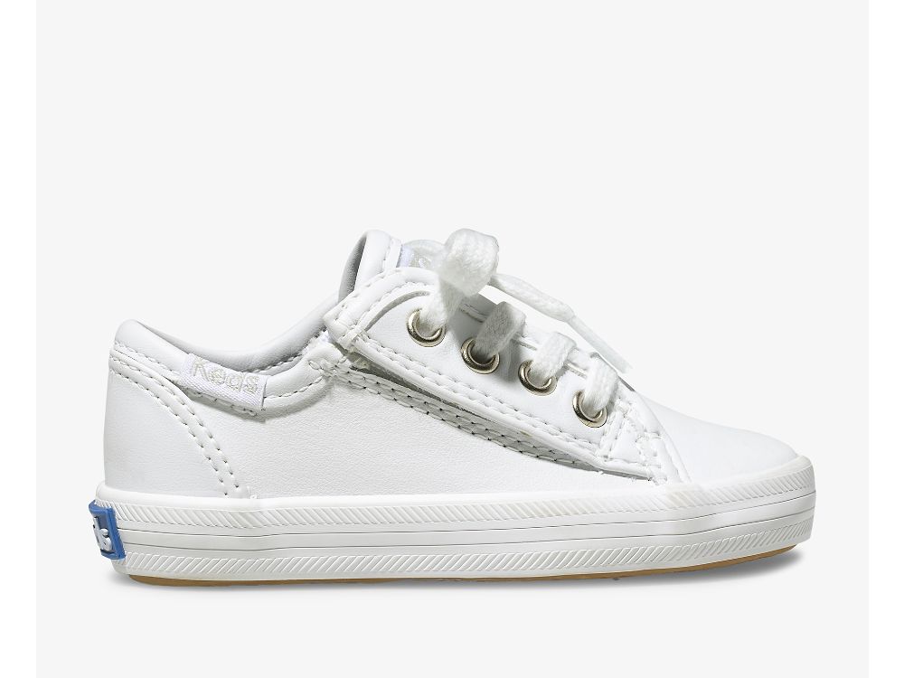 Keds Kickstart Jr. Nahkaiset Sneaker Tytön Tennarit Valkoinen | FI-21302