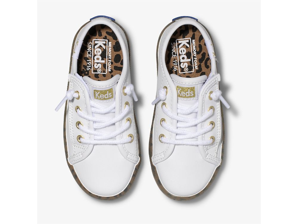 Keds Kickstart Leopard Foxing Sneaker Jr Tytön Tennarit Valkoinen Leopardi | FI-07516