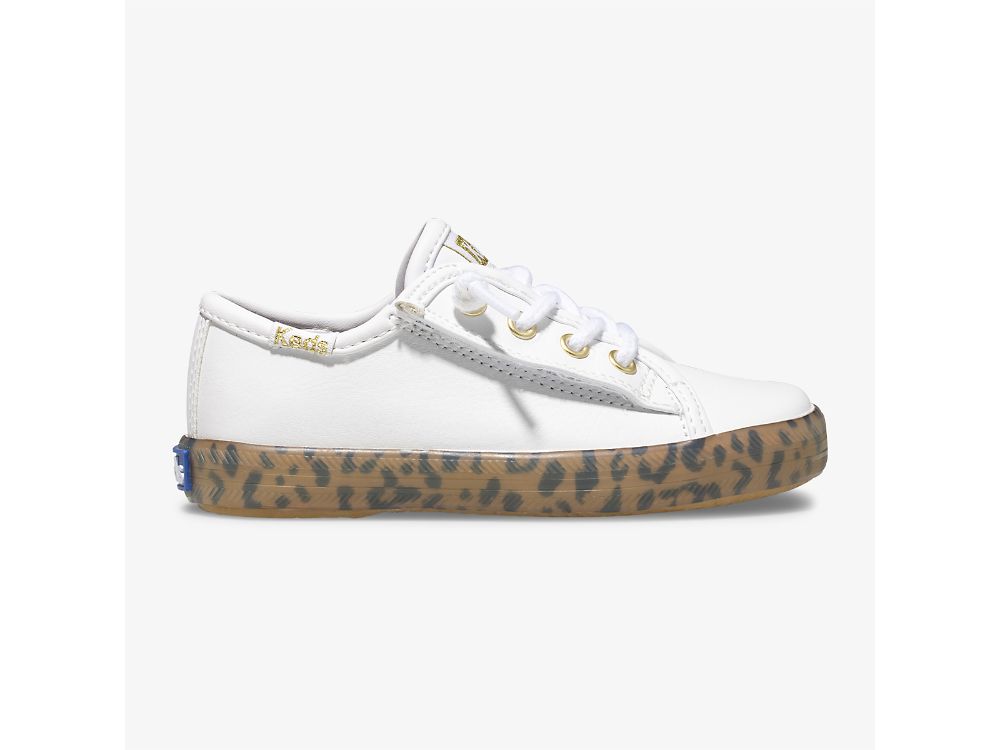 Keds Kickstart Leopard Foxing Sneaker Jr Tytön Tennarit Valkoinen Leopardi | FI-07516