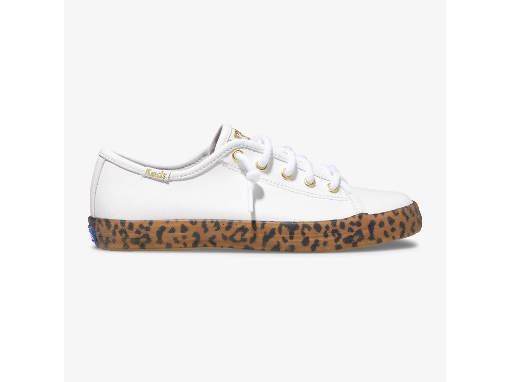 Keds Kickstart Leopard Foxing Sneaker Tytön Nahkakengät Valkoinen | FI-32570