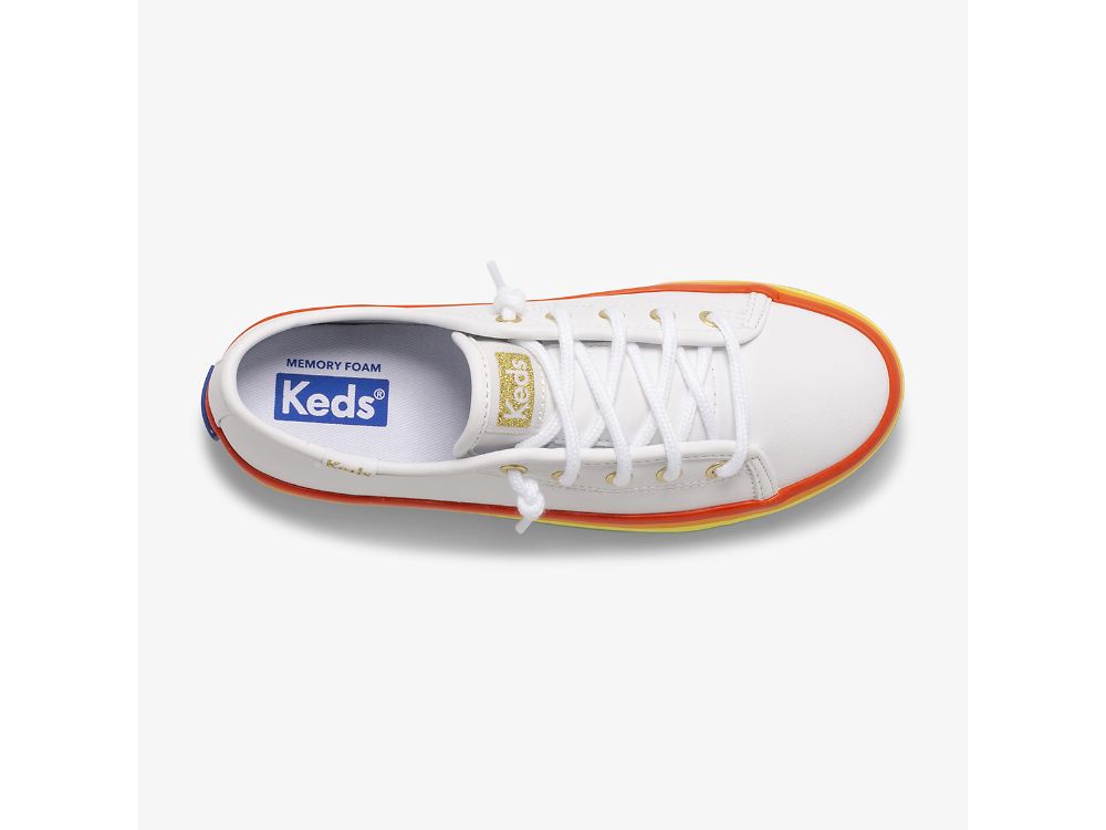 Keds Kickstart Nahkaiset Rainbow Tytön Nahkakengät Valkoinen Monivärinen | FI-28326