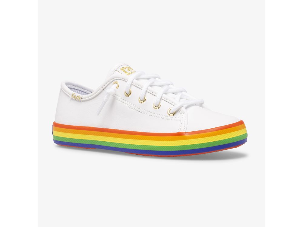 Keds Kickstart Nahkaiset Rainbow Tytön Nahkakengät Valkoinen Monivärinen | FI-28326