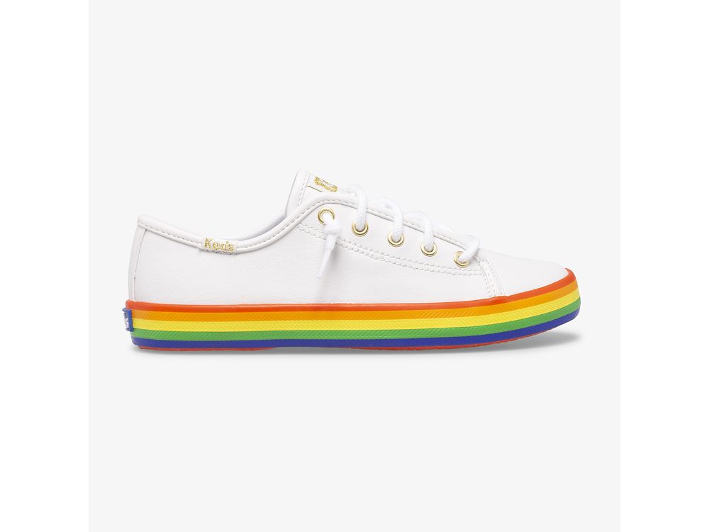 Keds Kickstart Nahkaiset Rainbow Tytön Nahkakengät Valkoinen Monivärinen | FI-28326