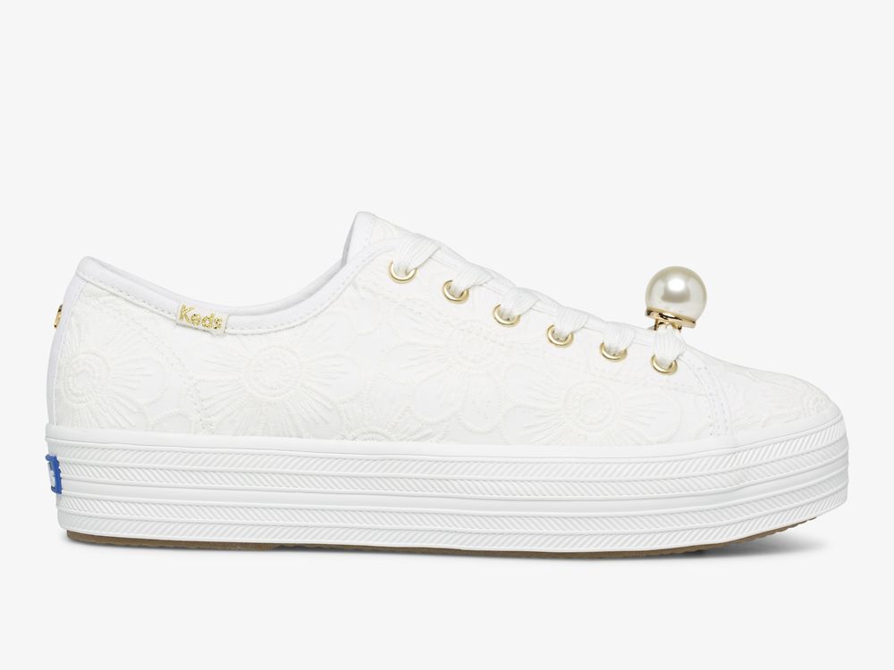 Keds Ksny Triple Kick Floral Eyelet Pearls Naisten Nauhakengät Valkoinen | FI-68706