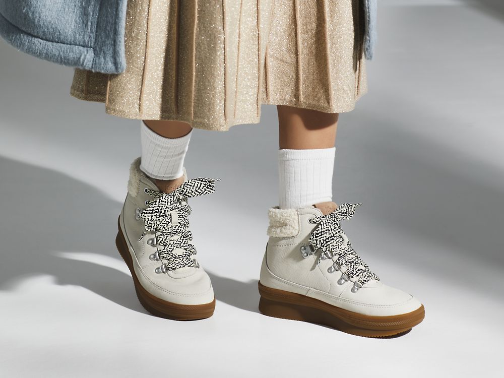 Keds Midland Boot Luxe Nahkaiset w/ Faux Shearling and Thinsulate™ Naisten Nauhakengät Kerma | FI-86796