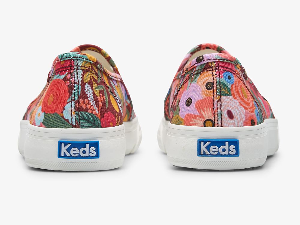 Keds Rifle Paper Co. Double Decker Garden Party Naisten SlipOnTennarit Viininpunainen | FI-26685