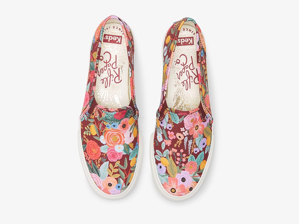 Keds Rifle Paper Co. Double Decker Garden Party Naisten SlipOnTennarit Viininpunainen | FI-26685