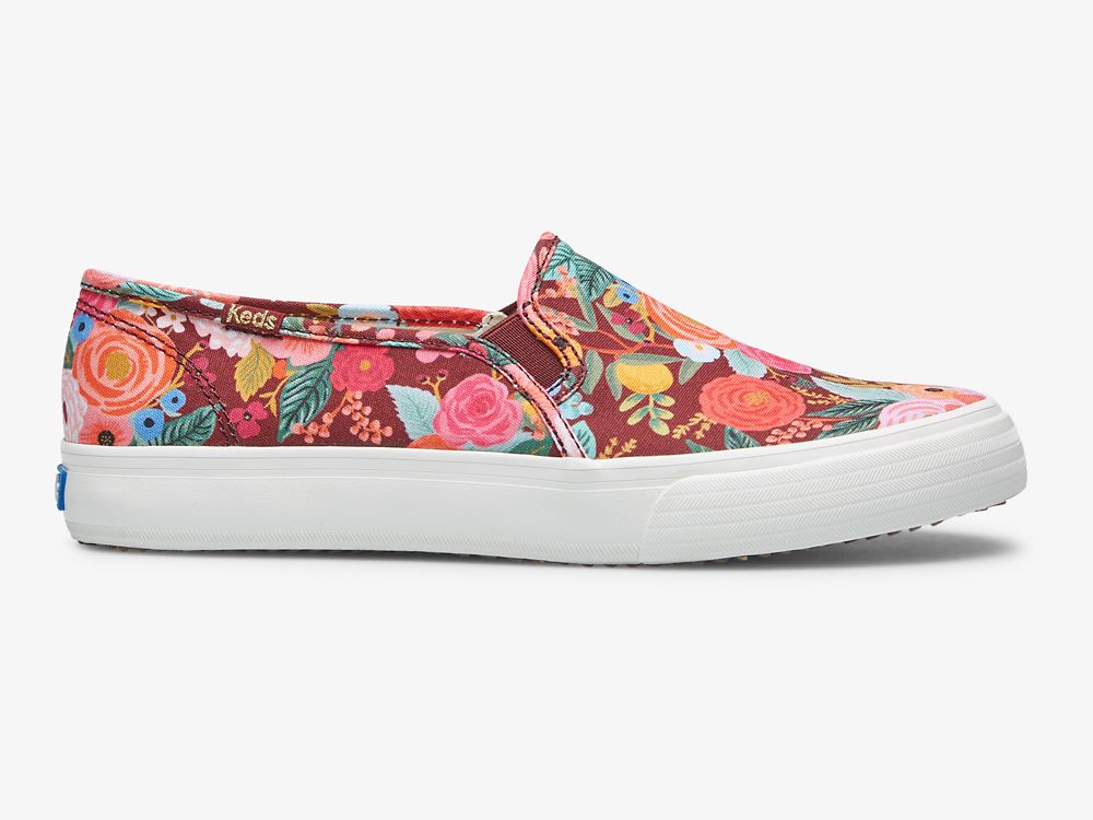 Keds Rifle Paper Co. Double Decker Garden Party Naisten SlipOnTennarit Viininpunainen | FI-26685