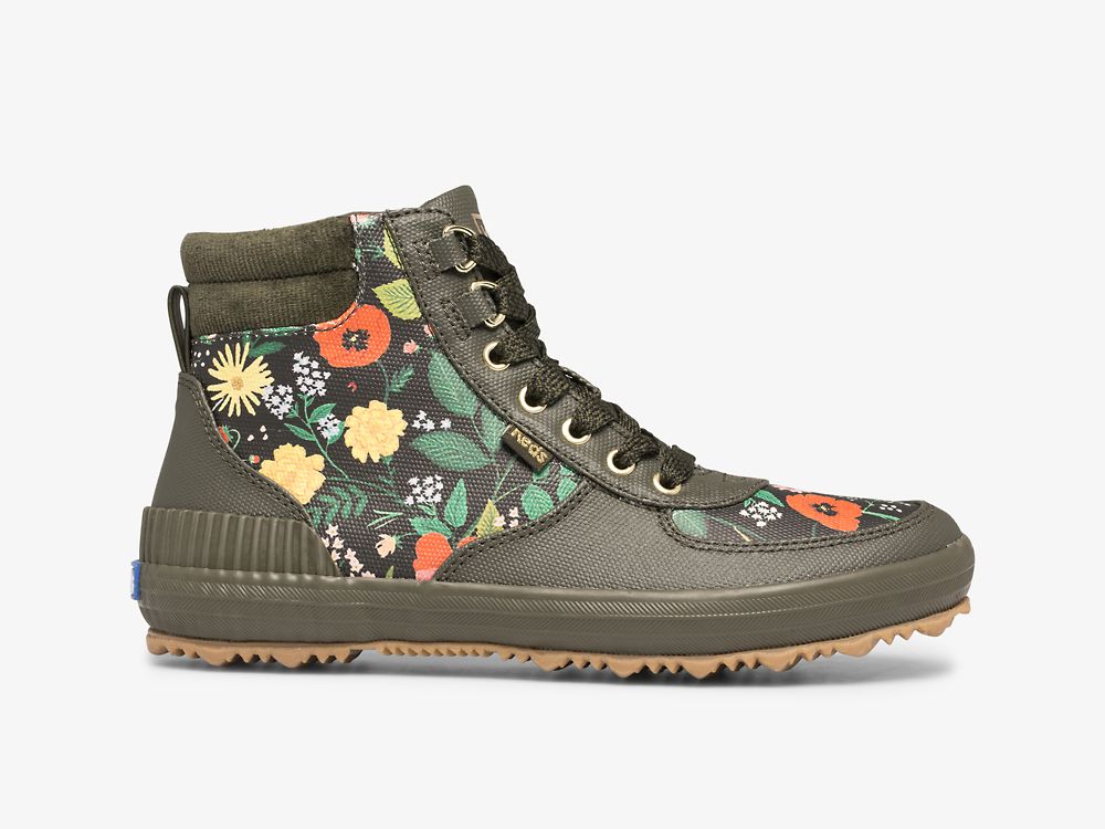 Keds Rifle Paper Co. Scout Boot Vesi-resistant Botanical Canvas W/ Thinsulate™ Naisten Nauhakengät Oliivinvihreä | FI-40682