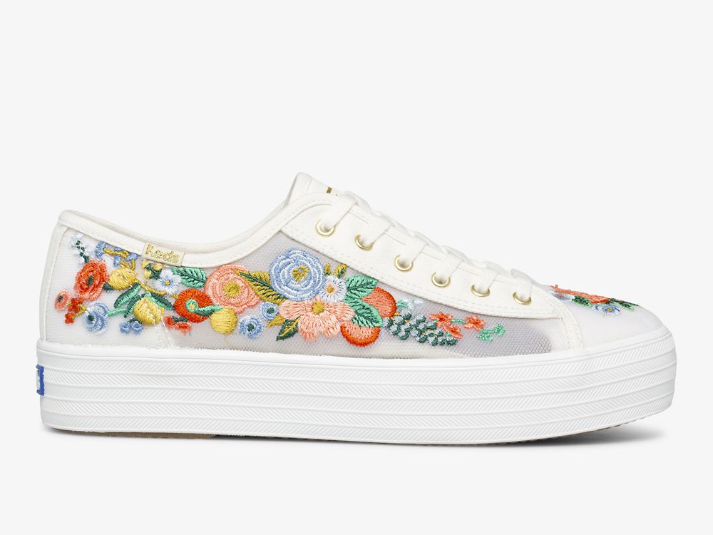 Keds Rifle Paper Co. Triple Kick Citrus Garden Party Naisten Nauhakengät Valkoinen | FI-23345