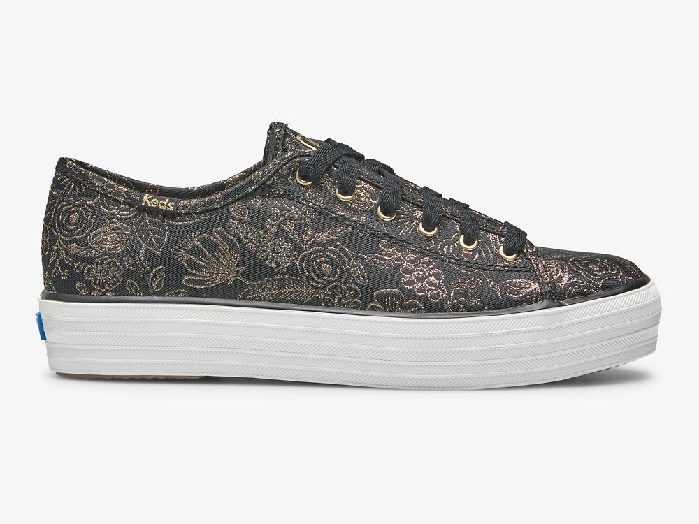 Keds Rifle Paper Co. Triple Kick Colette Jacquard Naisten Nauhakengät Mustat | FI-13908