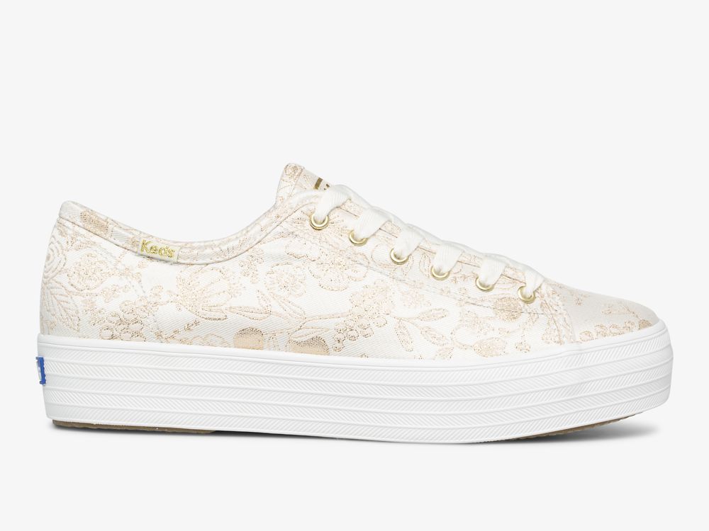 Keds Rifle Paper Co. Triple Kick Colette Jacquard Naisten Nauhakengät Valkoinen | FI-19196