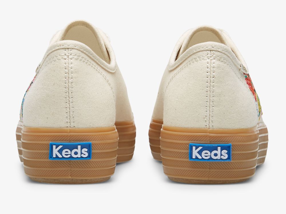 Keds Rifle Paper Co. Triple Kick Embossed Garden Party Naisten Alustan Kengät Valkoinen Monivärinen | FI-24314