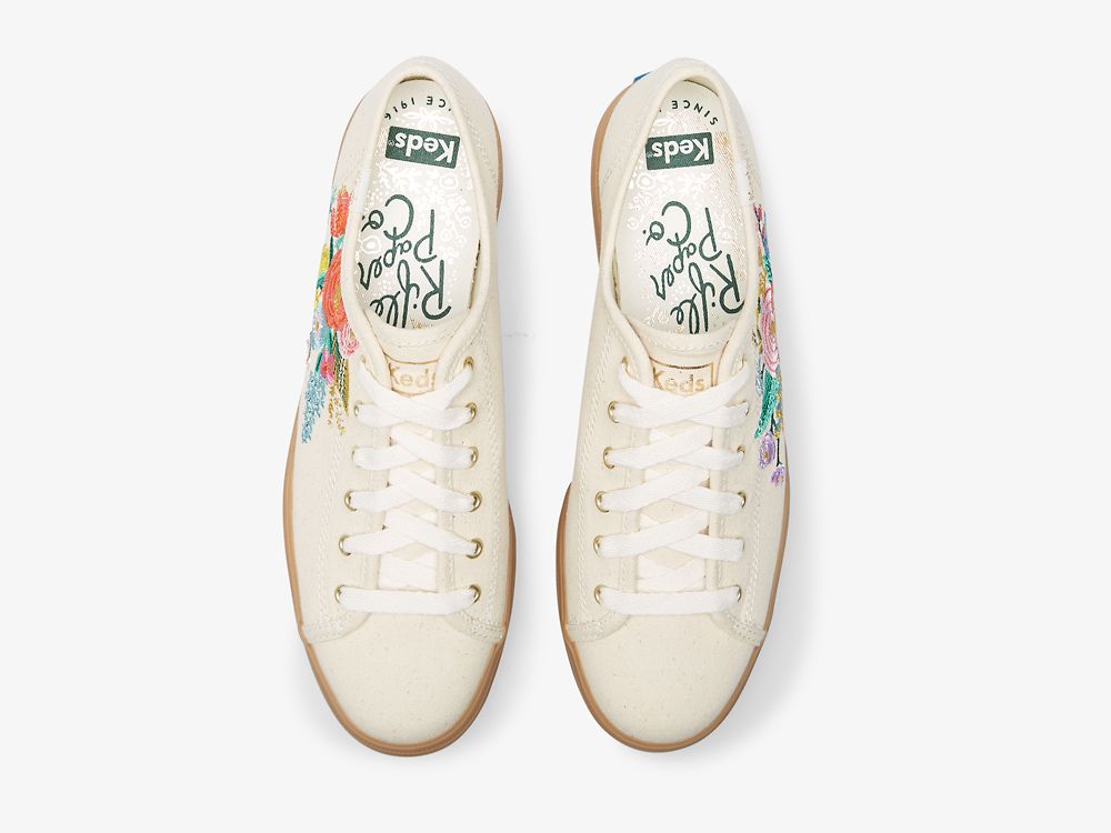 Keds Rifle Paper Co. Triple Kick Embossed Garden Party Naisten Alustan Kengät Valkoinen Monivärinen | FI-24314