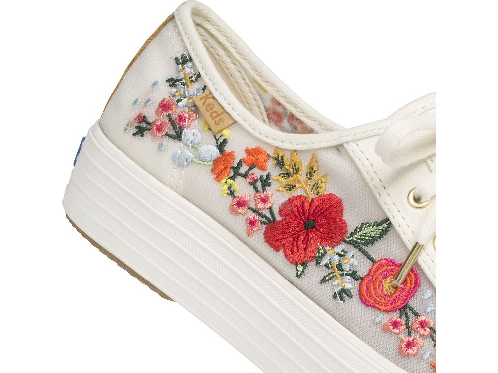 Keds Rifle Paper Co. Triple Kick Embroidered Mesh Naisten Alustan Kengät Valkoinen Monivärinen | FI-06218