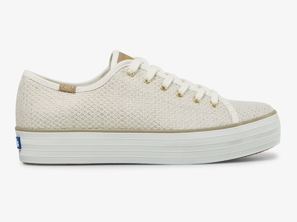 Keds Triple Kick Metallic Woven Naisten Tenniskengät Kerma Kultaiset | FI-20806