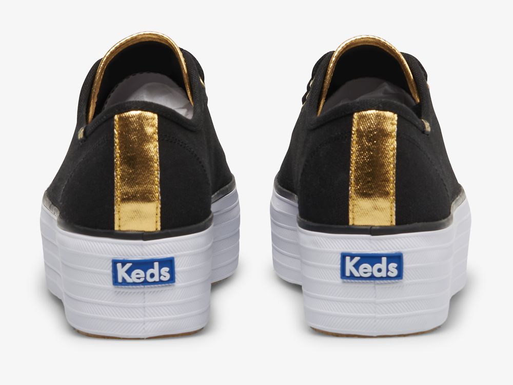 Keds Triple Up Canvas Naisten Alustan Kengät Mustat Kultaiset | FI-24417