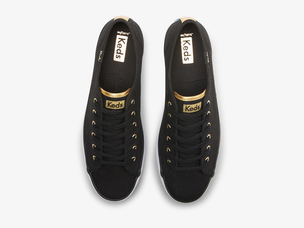 Keds Triple Up Canvas Naisten Alustan Kengät Mustat Kultaiset | FI-24417